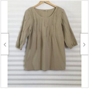 Soft Surroundings Women's Tan 3/4 Sleeve Pleated Scoop Neck Top Blouse